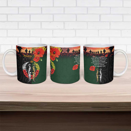 New Zealand and Australia ANZAC Day Ceramic Mug Lest We Forget Indigenous and Maori Pattern