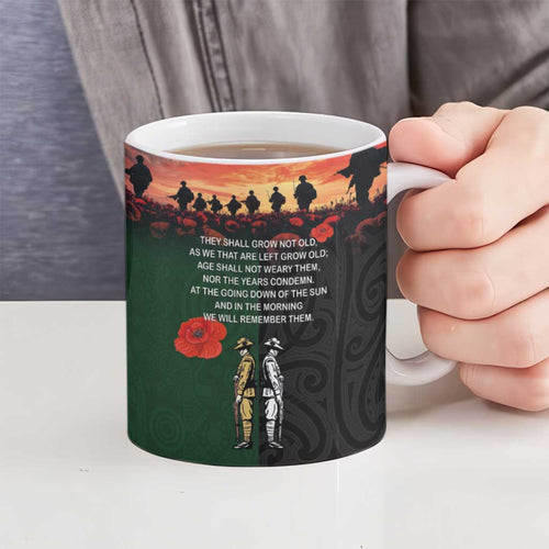New Zealand and Australia ANZAC Day Ceramic Mug Lest We Forget Indigenous and Maori Pattern