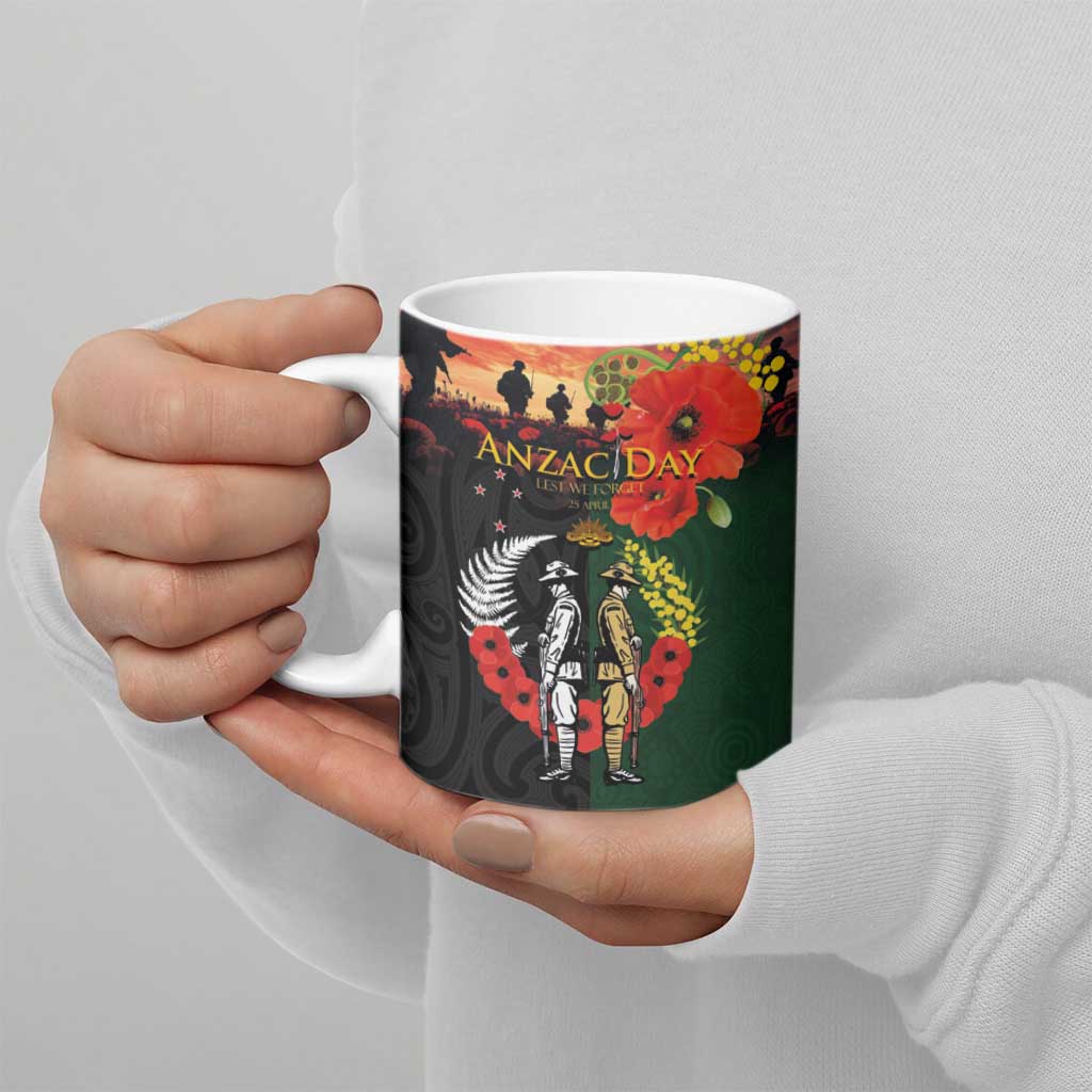 New Zealand and Australia ANZAC Day Ceramic Mug Lest We Forget Indigenous and Maori Pattern