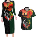 New Zealand and Australia ANZAC Day Couples Matching Long Sleeve Bodycon Dress and Hawaiian Shirt Lest We Forget Indigenous and Maori Pattern