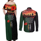 New Zealand and Australia ANZAC Day Couples Matching Off Shoulder Maxi Dress and Long Sleeve Button Shirt Lest We Forget Indigenous and Maori Pattern