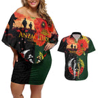New Zealand and Australia ANZAC Day Couples Matching Off Shoulder Short Dress and Hawaiian Shirt Lest We Forget Indigenous and Maori Pattern