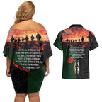 New Zealand and Australia ANZAC Day Couples Matching Off Shoulder Short Dress and Hawaiian Shirt Lest We Forget Indigenous and Maori Pattern