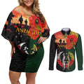 New Zealand and Australia ANZAC Day Couples Matching Off Shoulder Short Dress and Long Sleeve Button Shirt Lest We Forget Indigenous and Maori Pattern
