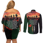 New Zealand and Australia ANZAC Day Couples Matching Off Shoulder Short Dress and Long Sleeve Button Shirt Lest We Forget Indigenous and Maori Pattern