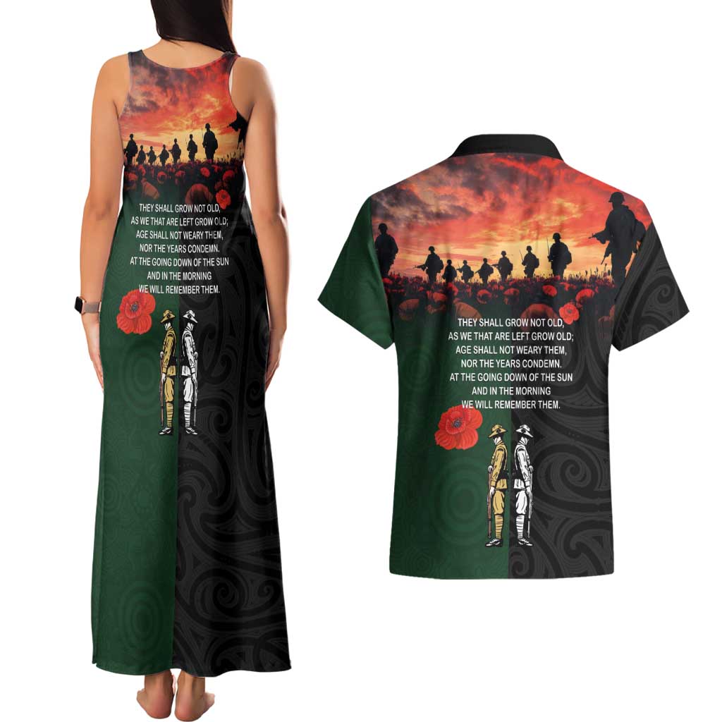 New Zealand and Australia ANZAC Day Couples Matching Tank Maxi Dress and Hawaiian Shirt Lest We Forget Indigenous and Maori Pattern