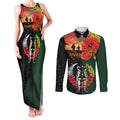 New Zealand and Australia ANZAC Day Couples Matching Tank Maxi Dress and Long Sleeve Button Shirt Lest We Forget Indigenous and Maori Pattern
