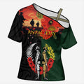 New Zealand and Australia ANZAC Day Cross Shoulder Shirt Lest We Forget Indigenous and Maori Pattern