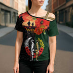 New Zealand and Australia ANZAC Day Cross Shoulder Shirt Lest We Forget Indigenous and Maori Pattern