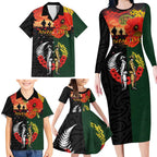 New Zealand and Australia ANZAC Day Family Matching Long Sleeve Bodycon Dress and Hawaiian Shirt Lest We Forget Indigenous and Maori Pattern