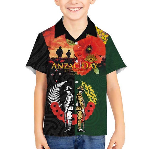 New Zealand and Australia ANZAC Day Family Matching Long Sleeve Bodycon Dress and Hawaiian Shirt Lest We Forget Indigenous and Maori Pattern
