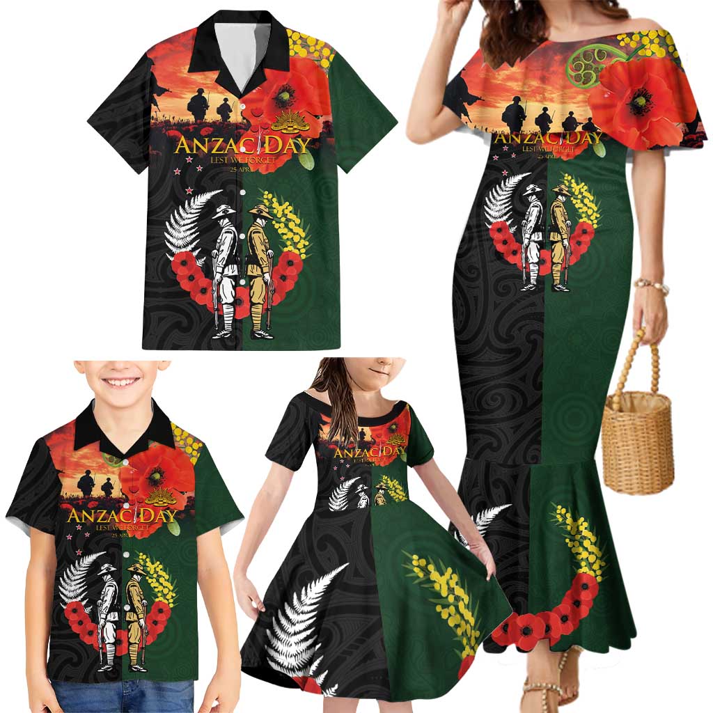 New Zealand and Australia ANZAC Day Family Matching Mermaid Dress and Hawaiian Shirt Lest We Forget Indigenous and Maori Pattern
