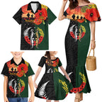 New Zealand and Australia ANZAC Day Family Matching Mermaid Dress and Hawaiian Shirt Lest We Forget Indigenous and Maori Pattern