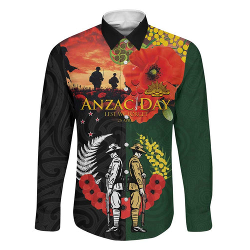 New Zealand and Australia ANZAC Day Family Matching Off The Shoulder Long Sleeve Dress and Hawaiian Shirt Lest We Forget Indigenous and Maori Pattern