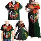 New Zealand and Australia ANZAC Day Family Matching Off Shoulder Maxi Dress and Hawaiian Shirt Lest We Forget Indigenous and Maori Pattern