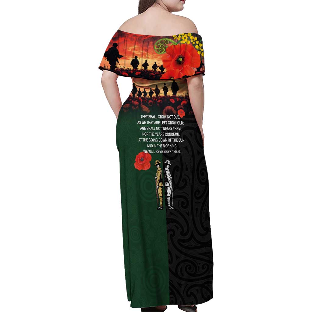 New Zealand and Australia ANZAC Day Family Matching Off Shoulder Maxi Dress and Hawaiian Shirt Lest We Forget Indigenous and Maori Pattern