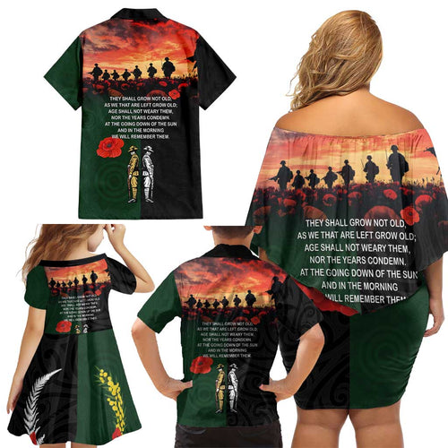 New Zealand and Australia ANZAC Day Family Matching Off Shoulder Short Dress and Hawaiian Shirt Lest We Forget Indigenous and Maori Pattern