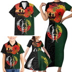 New Zealand and Australia ANZAC Day Family Matching Short Sleeve Bodycon Dress and Hawaiian Shirt Lest We Forget Indigenous and Maori Pattern