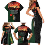 New Zealand and Australia ANZAC Day Family Matching Short Sleeve Bodycon Dress and Hawaiian Shirt Lest We Forget Indigenous and Maori Pattern