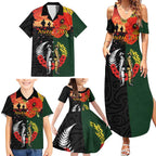 New Zealand and Australia ANZAC Day Family Matching Summer Maxi Dress and Hawaiian Shirt Lest We Forget Indigenous and Maori Pattern