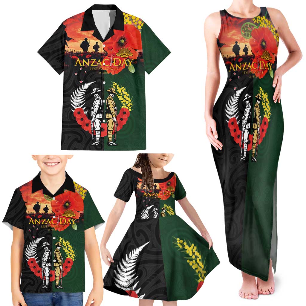 New Zealand and Australia ANZAC Day Family Matching Tank Maxi Dress and Hawaiian Shirt Lest We Forget Indigenous and Maori Pattern
