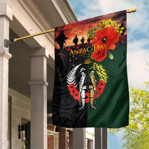 New Zealand and Australia ANZAC Day Garden Flag Lest We Forget Indigenous and Maori Pattern
