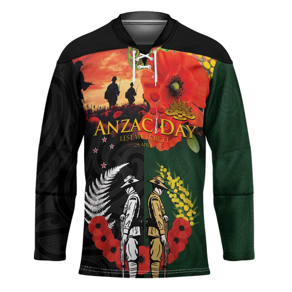 New Zealand and Australia ANZAC Day Hockey Jersey Lest We Forget Indigenous and Maori Pattern