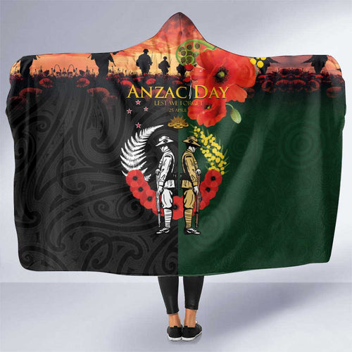 New Zealand and Australia ANZAC Day Hooded Blanket Lest We Forget Indigenous and Maori Pattern
