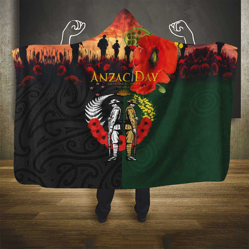 New Zealand and Australia ANZAC Day Hooded Blanket Lest We Forget Indigenous and Maori Pattern