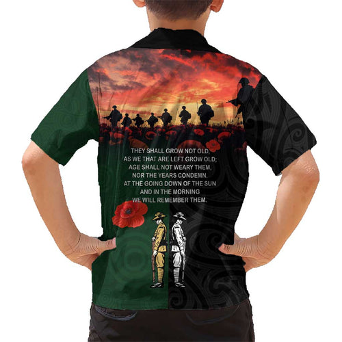 New Zealand and Australia ANZAC Day Kid Hawaiian Shirt Lest We Forget Indigenous and Maori Pattern