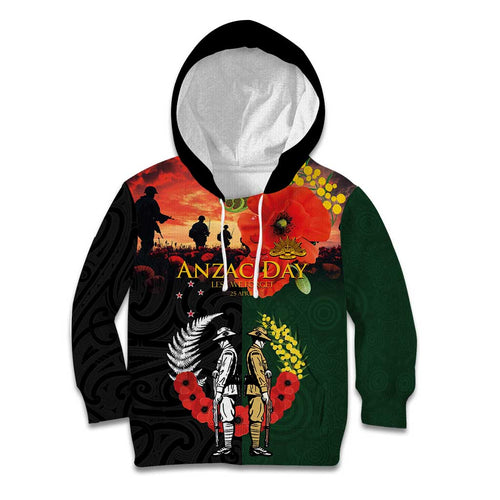 New Zealand and Australia ANZAC Day Kid Hoodie Lest We Forget Indigenous and Maori Pattern