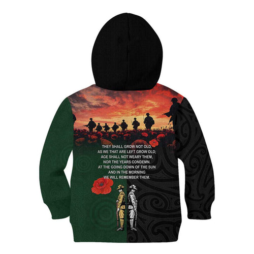 New Zealand and Australia ANZAC Day Kid Hoodie Lest We Forget Indigenous and Maori Pattern