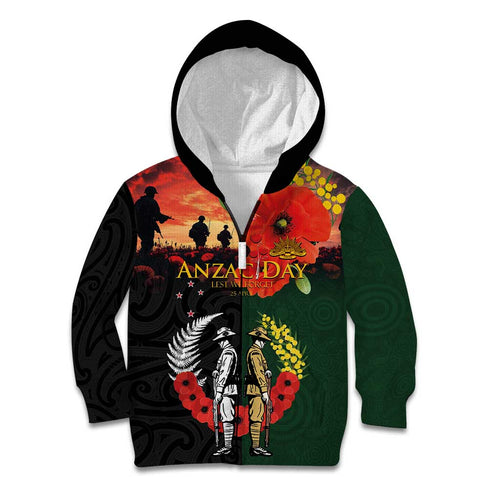 New Zealand and Australia ANZAC Day Kid Hoodie Lest We Forget Indigenous and Maori Pattern