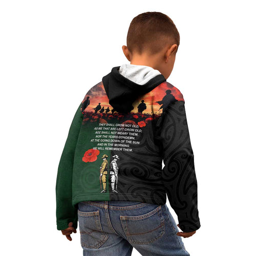 New Zealand and Australia ANZAC Day Kid Hoodie Lest We Forget Indigenous and Maori Pattern