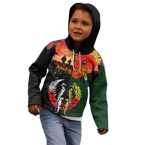 New Zealand and Australia ANZAC Day Kid Hoodie Lest We Forget Indigenous and Maori Pattern