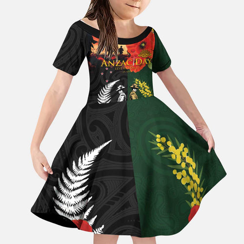 New Zealand and Australia ANZAC Day Kid Short Sleeve Dress Lest We Forget Indigenous and Maori Pattern