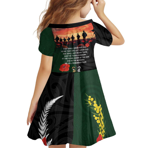 New Zealand and Australia ANZAC Day Kid Short Sleeve Dress Lest We Forget Indigenous and Maori Pattern