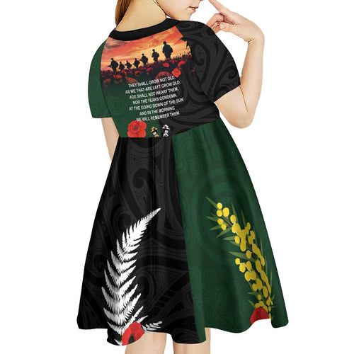 New Zealand and Australia ANZAC Day Kid Short Sleeve Dress Lest We Forget Indigenous and Maori Pattern