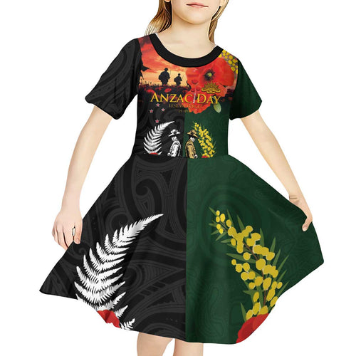 New Zealand and Australia ANZAC Day Kid Short Sleeve Dress Lest We Forget Indigenous and Maori Pattern