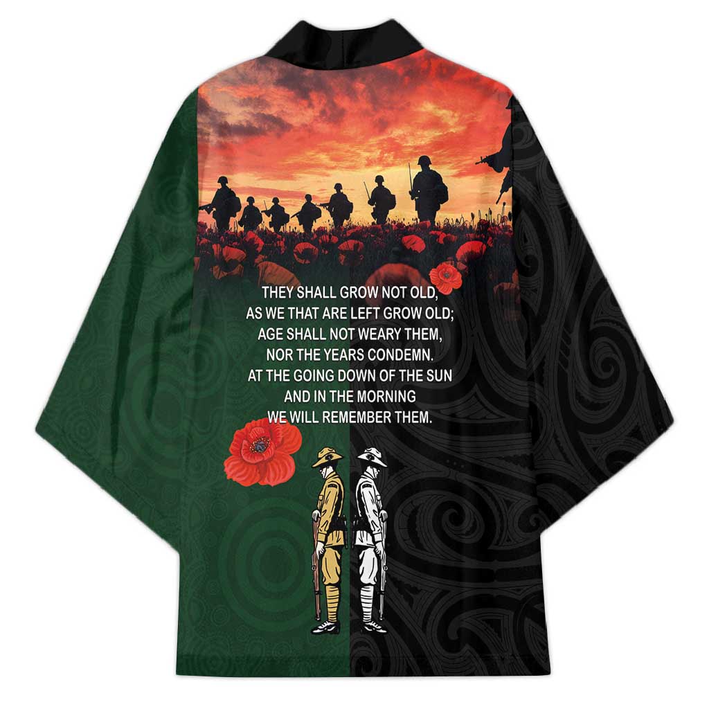New Zealand and Australia ANZAC Day Kimono Lest We Forget Indigenous and Maori Pattern