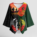 New Zealand and Australia ANZAC Day Kimono Sleeve Blouse Lest We Forget Indigenous and Maori Pattern