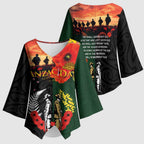 New Zealand and Australia ANZAC Day Kimono Sleeve Blouse Lest We Forget Indigenous and Maori Pattern