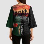 New Zealand and Australia ANZAC Day Kimono Sleeve Blouse Lest We Forget Indigenous and Maori Pattern