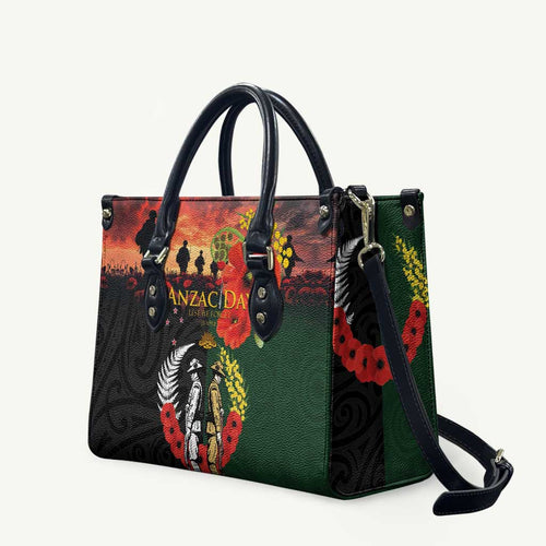 New Zealand and Australia ANZAC Day Leather Bag Lest We Forget Indigenous and Maori Pattern