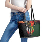 New Zealand and Australia ANZAC Day Leather Tote Bag Lest We Forget Indigenous and Maori Pattern
