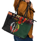 New Zealand and Australia ANZAC Day Leather Tote Bag Lest We Forget Indigenous and Maori Pattern