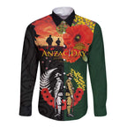 New Zealand and Australia ANZAC Day Long Sleeve Button Shirt Lest We Forget Indigenous and Maori Pattern