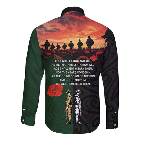 New Zealand and Australia ANZAC Day Long Sleeve Button Shirt Lest We Forget Indigenous and Maori Pattern