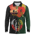 New Zealand and Australia ANZAC Day Long Sleeve Polo Shirt Lest We Forget Indigenous and Maori Pattern