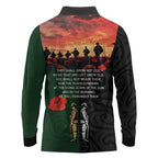 New Zealand and Australia ANZAC Day Long Sleeve Polo Shirt Lest We Forget Indigenous and Maori Pattern